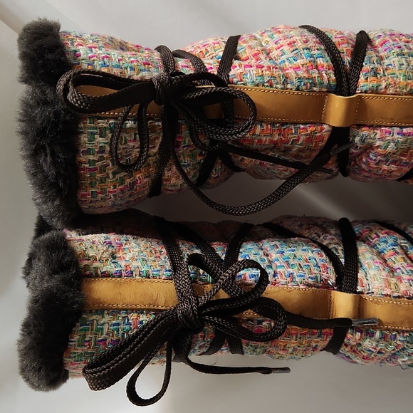 Timberland Multicolored Woven Knit Faux Fur Leather Tall boots (w size 8.5) - Picture 6 of 16